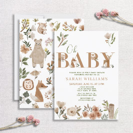 Invitación Boho Woodland Animals Brown Oh Baby Shower