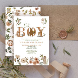 Invitación Boho Woodland Animals Brown Oh Boy Baby Shower
