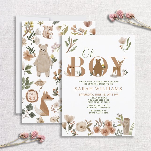 Invitación Boho Woodland Animals Brown Oh Boy Baby Shower (Subido por el creador)
