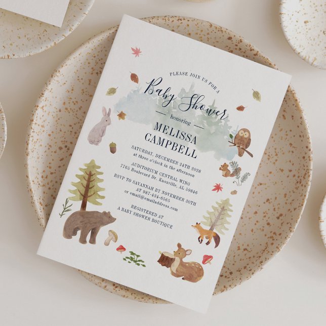 Invitación Boho Woodland Animals cae en Baby Shower (Boho Woodland Animals Rustic Fall Baby Shower Invitation featuring a bear deer fox owl rabbit)