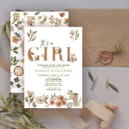 Invitación Boho Woodland Animals es un Baby Shower Chica