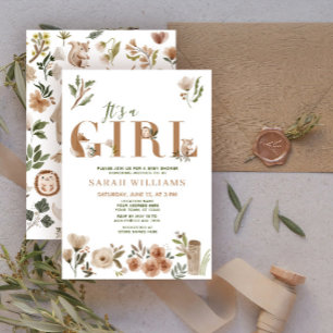 Invitación Boho Woodland Animals es un Baby Shower Chica