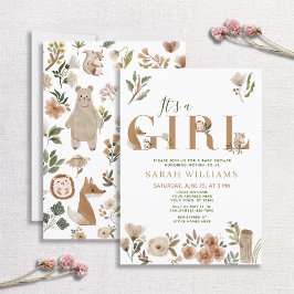 Invitación Boho Woodland Animals es un Baby Shower Chica