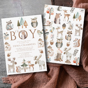 Invitación Boho Woodland Animals Oh Boy Baby Shower