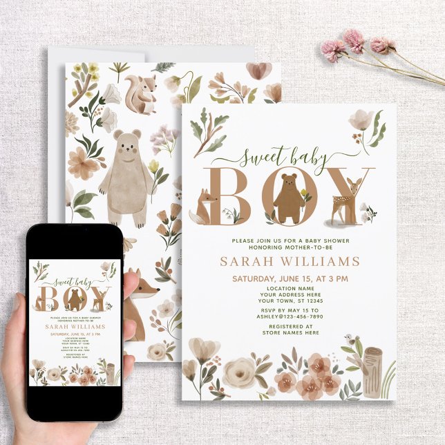 Invitación Boho Woodland Animals Sweet Baby Boy Baby Shower (Subido por el creador)