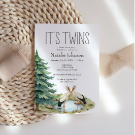 Invitación Boho Woodland Animals Twins Baby Shower