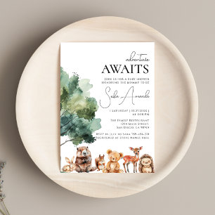 Invitación Boho Woodland Cute Animal Baby Shower