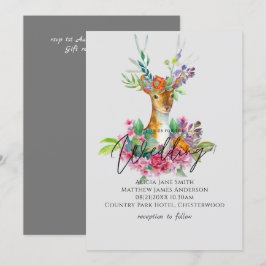Invitación Boho Woodland Deer Floral Budget Wedding