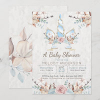 BOHO Woodland Floral Unicornio Baby Shower Blue