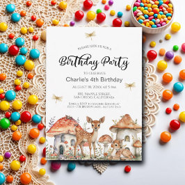 Invitación Boho Woodland Forest Animals 4th Birthday Fiesta