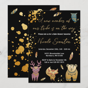 Invitación Boho Woodland Forest Animals Metallic Baby Shower