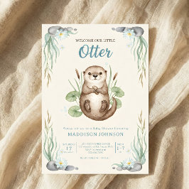 Invitación boho woodland Otters greenery baby shower