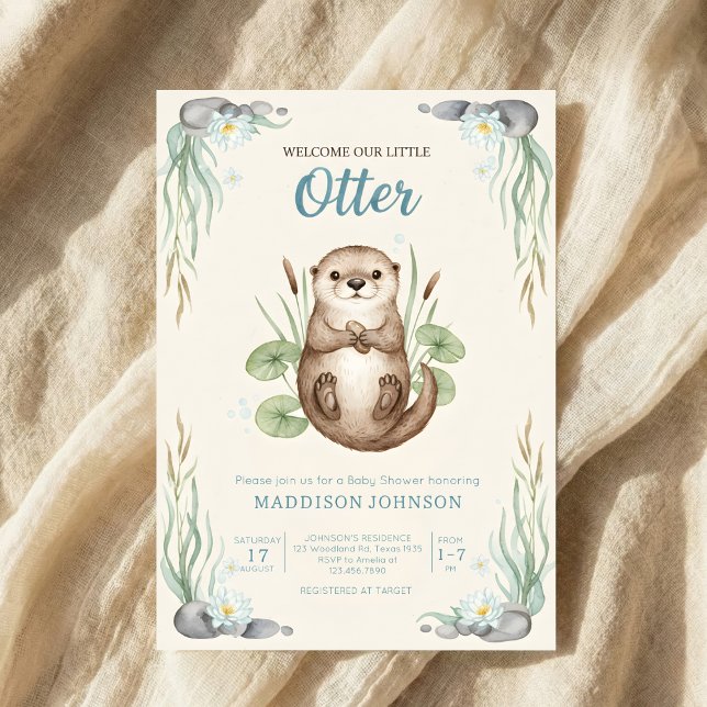 Invitación boho woodland Otters greenery baby shower (Subido por el creador)