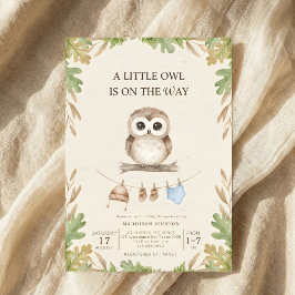 Invitación boho woodland owl greenery baby shower