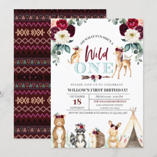 Invitación Boho Woodland Wild One First Birday Invitation