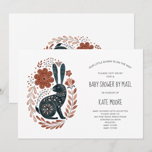 Invitación Boho Woodlands Rabbit Baby Shower Por Correo (Anverso / Reverso)