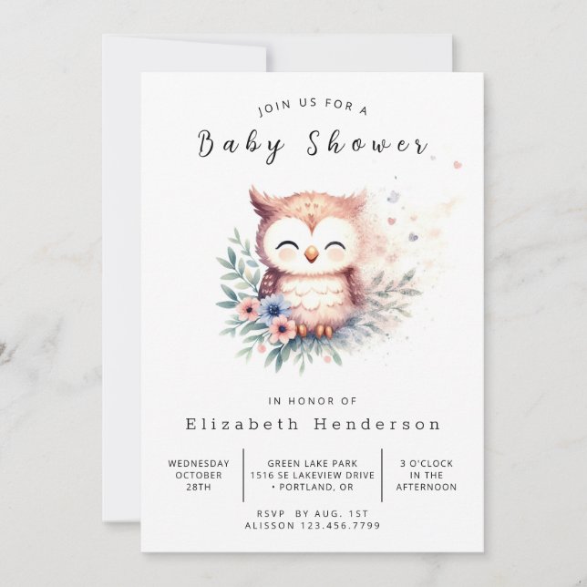 Invitación Boho Woods Owl Baby Shower (Anverso)