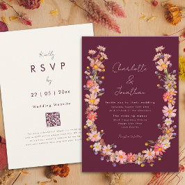 Invitación Boho Wreath Burgundy Fall Wedding