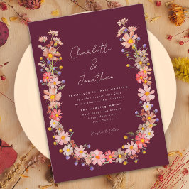 Invitación Boho Wreath Burgundy Fall Wedding