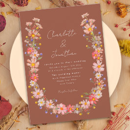 Invitación Boho Wreath Naranja de Flor Silvestre Boda de Caíd