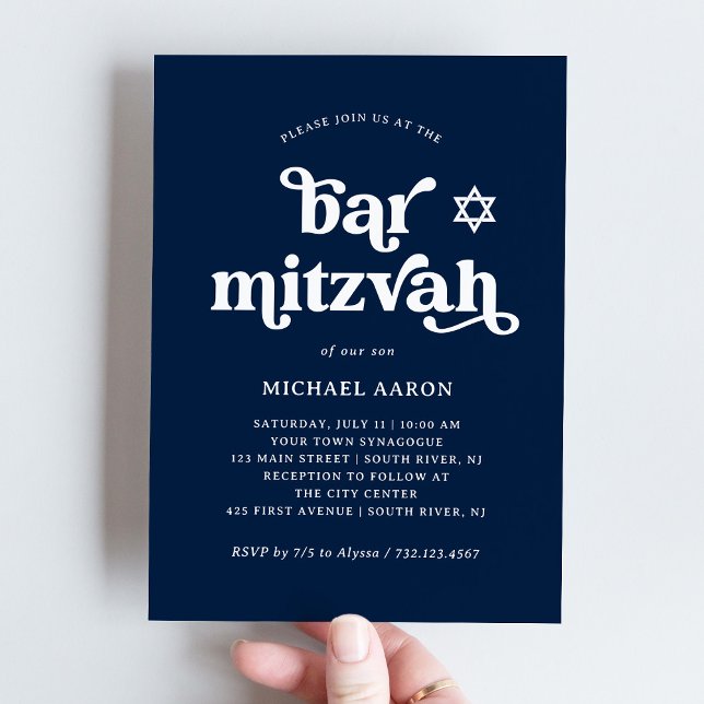 Invitación Boho y Retro Azul Marino Oscuro | Bar Mitzvah (Subido por el creador)