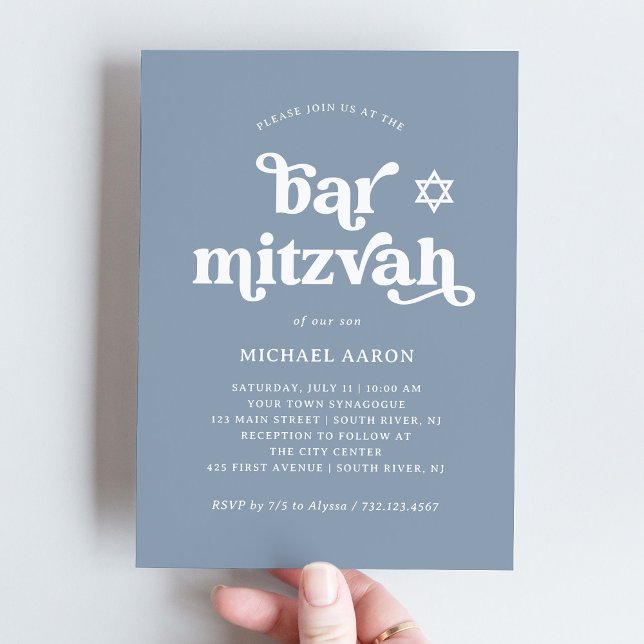 Invitación Boho y Retro Azul Polvoriento | Bar Mitzvah (Subido por el creador)