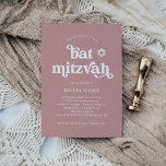 Invitación Boho y Retro Dusty Rosa | Bat Mitzvah<br><div class="desc">Esta sencilla y burda invitación a Bat Mitzvah presenta una tipografía blanca y retro sobre un polvoriento fondo rosado rosa con una estrella de David a juego.</div>