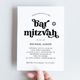 Invitación Boho y Retro Negro y Blanco Bar Mitzvah