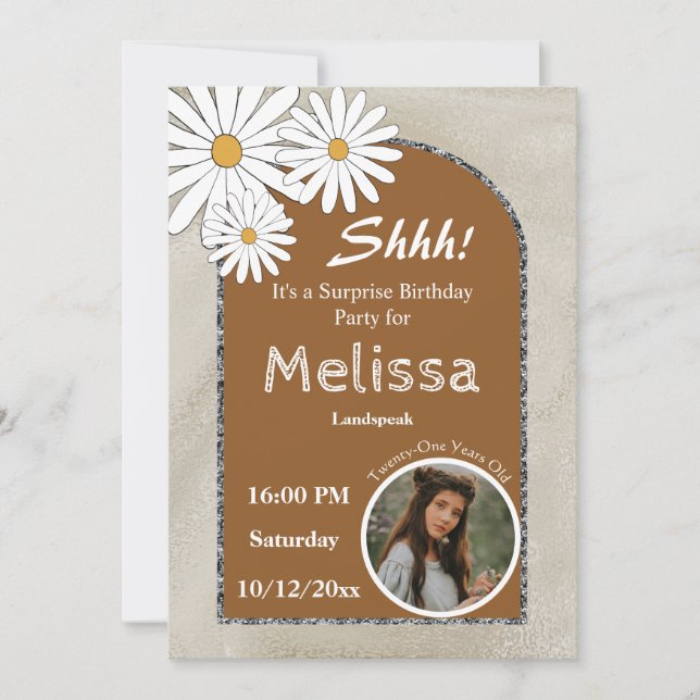Invitación Boho y Silver Arche y White Daisy Fiesta de cumple (Anverso)