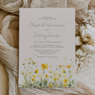 Invitación Boho Yellow Buttercups Watercolor Floral Boda