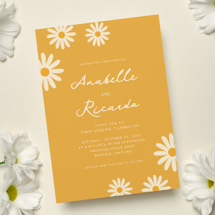 Invitación Boho Yellow Daisy Hippie QR Code Boda