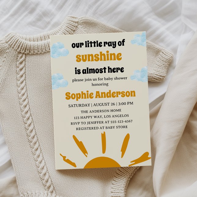 Invitación Boho Yellow Little Ray Of Sunshine Baby Shower (Subido por el creador)
