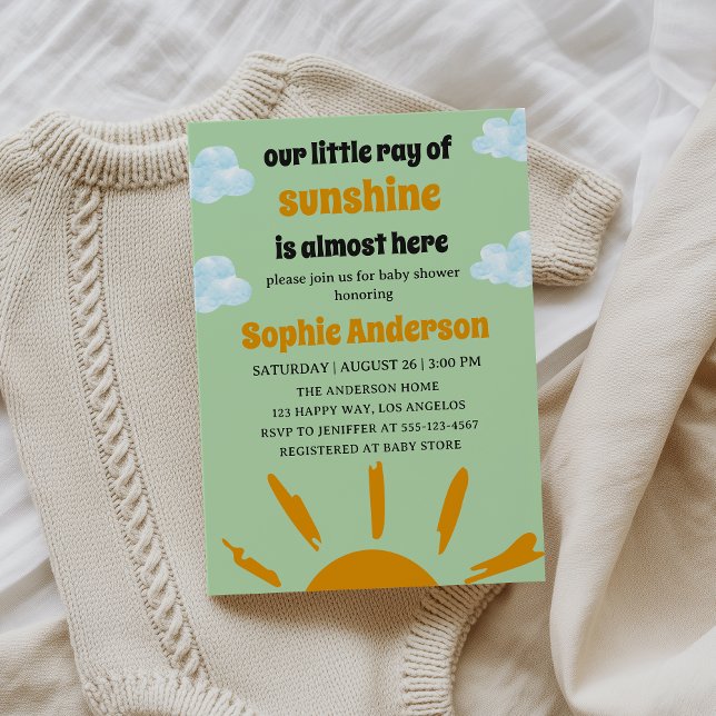 Invitación Boho Yellow Little Ray Of Sunshine Baby Shower (Subido por el creador)