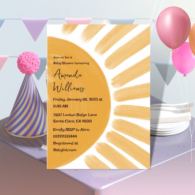 Invitación Boho Yellow Little Ray of Sunshine Baby Shower (Subido por el creador)