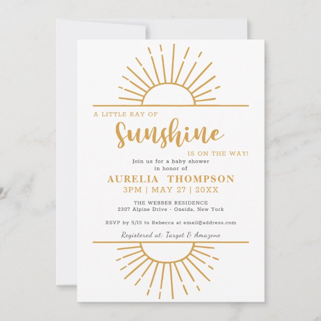 Invitación Boho Yellow Little Ray Sunshine On Way Baby Shower (Anverso)