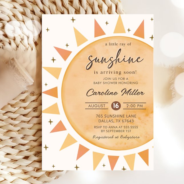 Invitación Boho Yellow Little Sunshine Baby Shower (Subido por el creador)