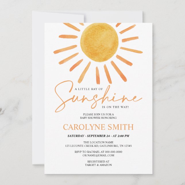 Invitación Boho Yellow Sunshine Watercolor Baby Shower (Anverso)