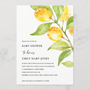 INVITACIÓN BOHO YELLOW WATERCOLOR FOLIAGE OLIVE BABY SHOWER