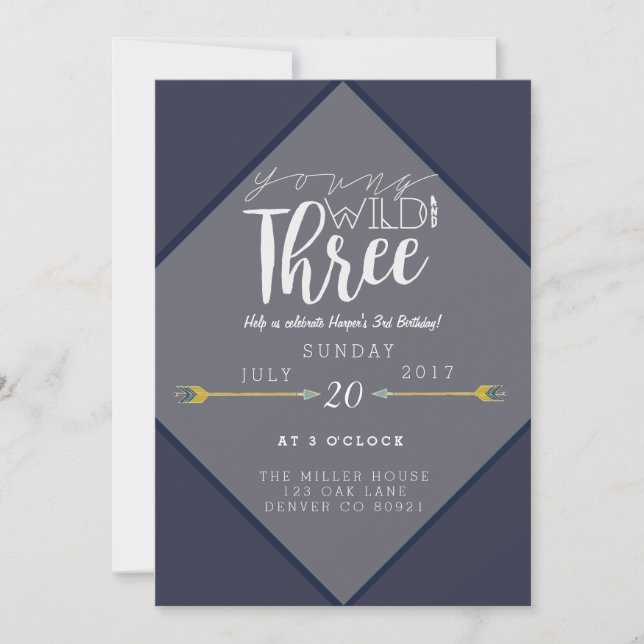 Invitación Boho Young Wild & Three | 3.ᵉʳ Fiesta (Anverso)