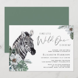 Invitación Boho Zebra Floral Watercolor Baby Shower
