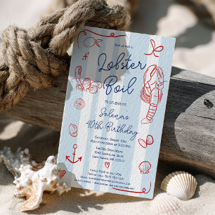 Invitación Boíga de langosta retro roja y azul 40 cumpleaños