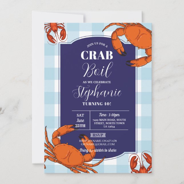 Invitación Boil cangrejo Fiesta de cumpleaños langosta de mar (Anverso)