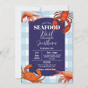 Invitación Boil de pescado Fiesta de cumpleaños Cangrejo cama