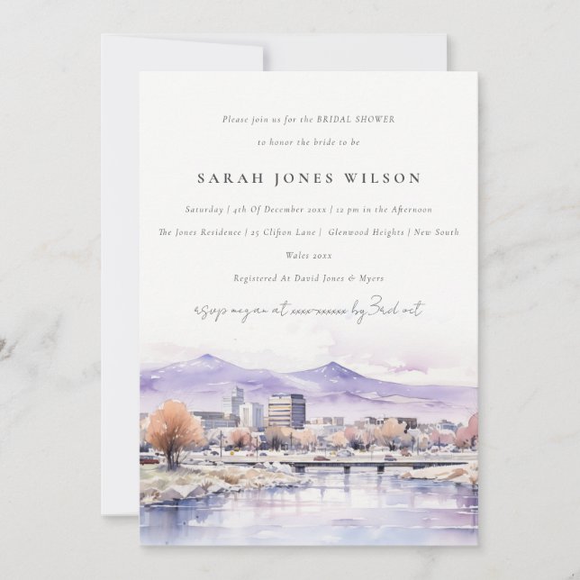 Invitación Boise, Idaho Watercolor Landscape Bridal Shower (Anverso)