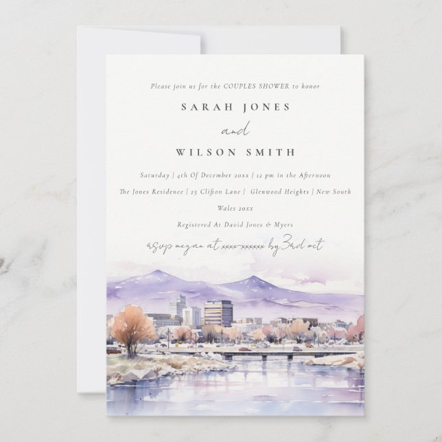 Invitación Boise, Idaho Watercolor Landscape Couples Shower (Anverso)