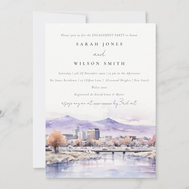 Invitación Boise, Idaho Watercolor Landscape Engagement (Anverso)