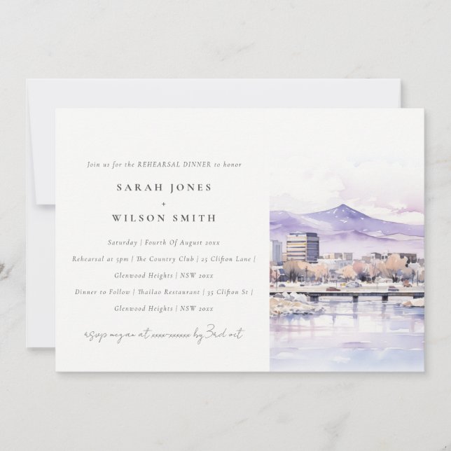 Invitación Boise, Idaho Watercolor Landscape Rehearsal Dinner (Anverso)