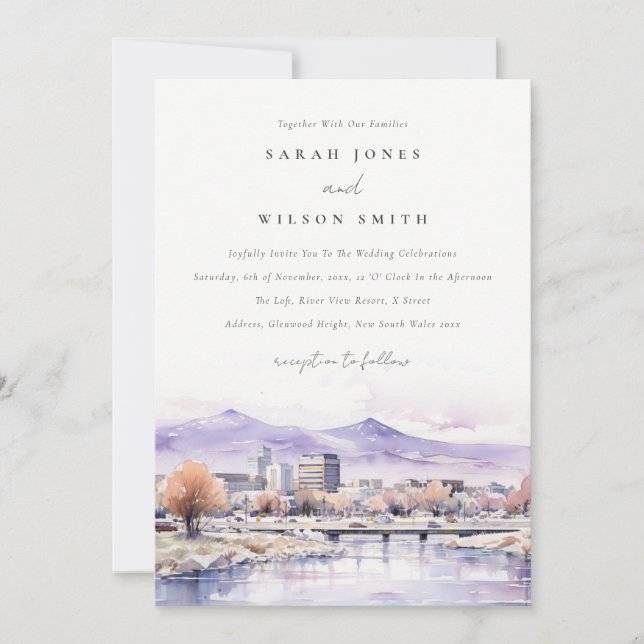 Invitación Boise, Idaho Watercolor Landscape Wedding (Anverso)