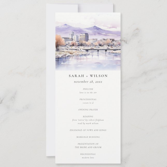 Invitación Boise, Idaho Watercolor Landscape Wedding Program (Anverso)