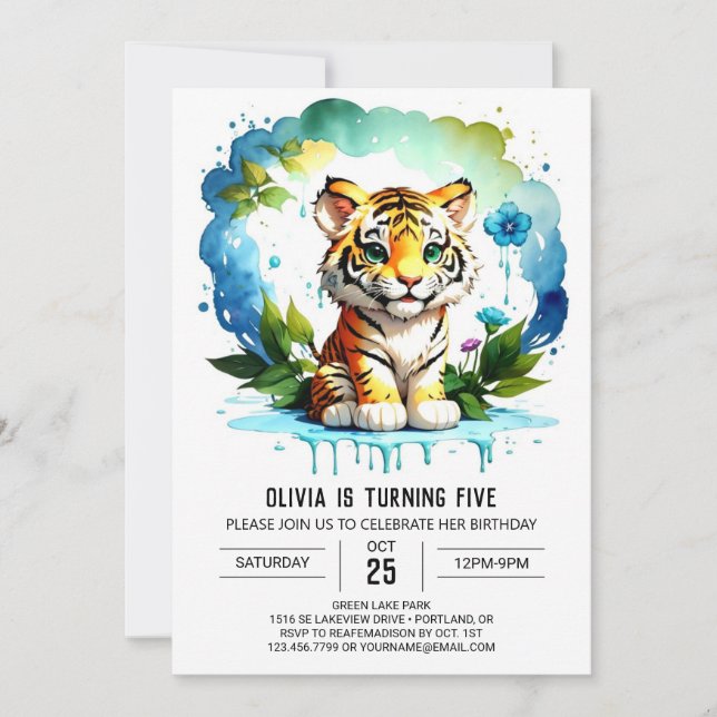 Invitación Bojón Personalizado del tigre de la jungla caprich (Anverso)
